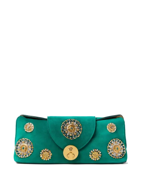 Versace Vivian embroidered crosta suede clutch