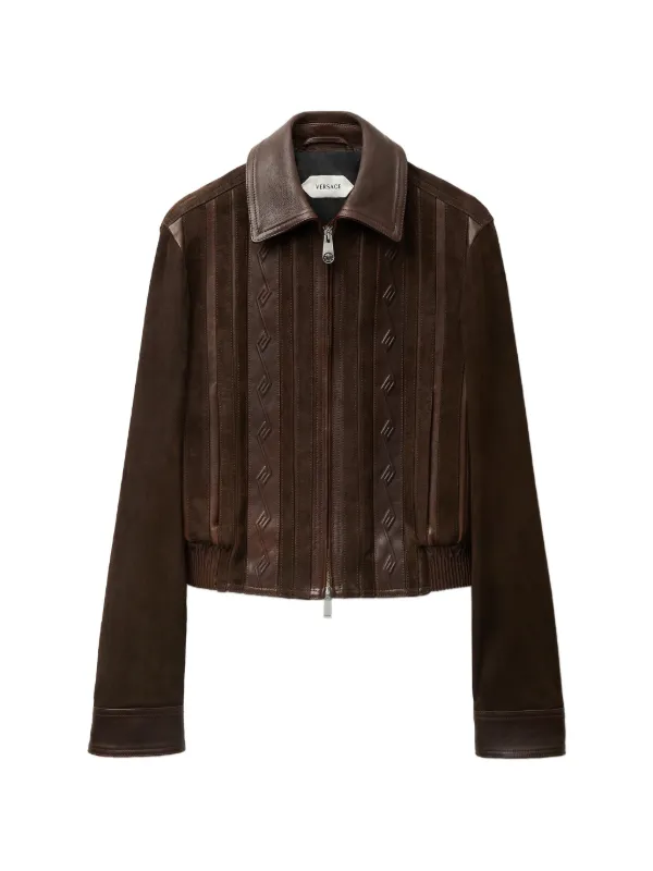 Versace Greca-pattern Panelled Jacket in Brown