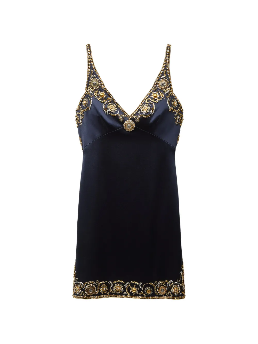 Versace Abito corto in cady di seta con ricamo - Nero