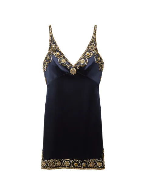 Versace embroidered silk cady satin mini dress