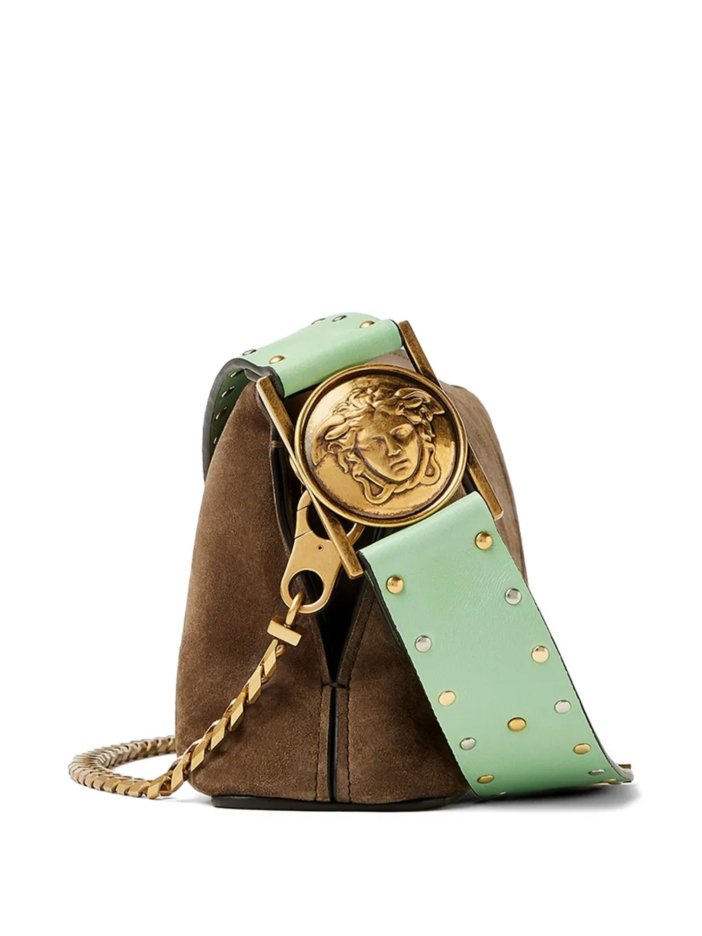 Versace Vivian verfraaide suède clutch Bruin