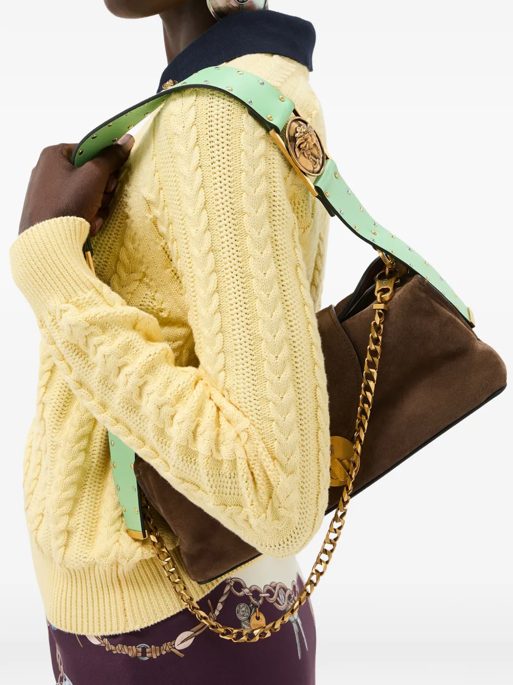 Versace Vivian verfraaide suède clutch Bruin
