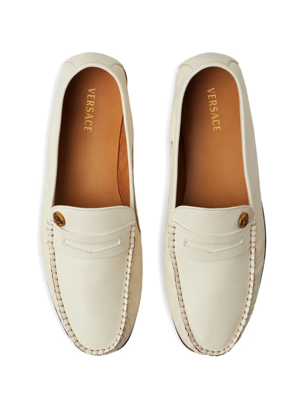 Versace Guanto leren loafers Beige