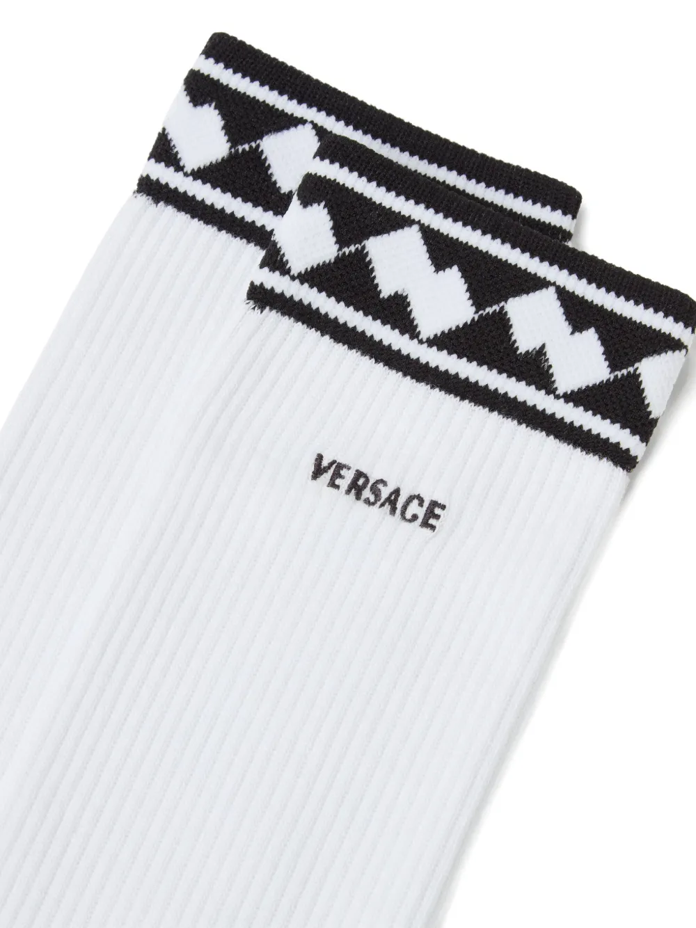Versace Geborduurde katoenen geribbelde sokken Wit