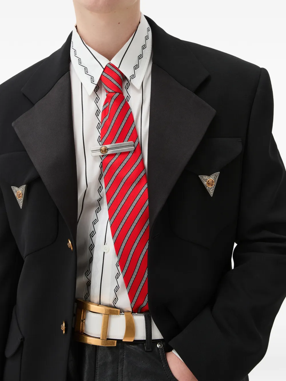Versace Zijden twill riem met print Rood