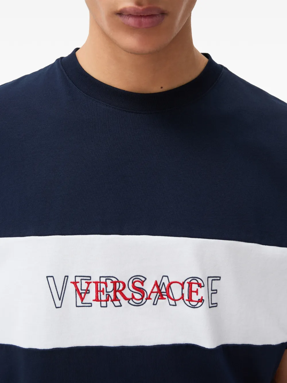 Versace Intarsia katoenen jersey T-shirt Blauw