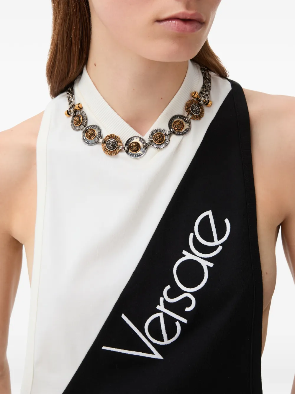 Versace Tanktop met geborduurd logo Zwart