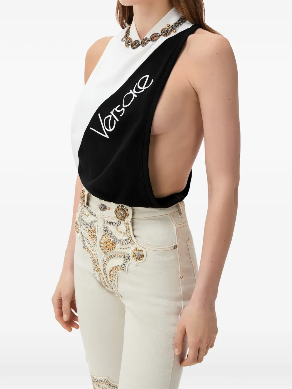 Versace Tanktop met geborduurd logo Zwart