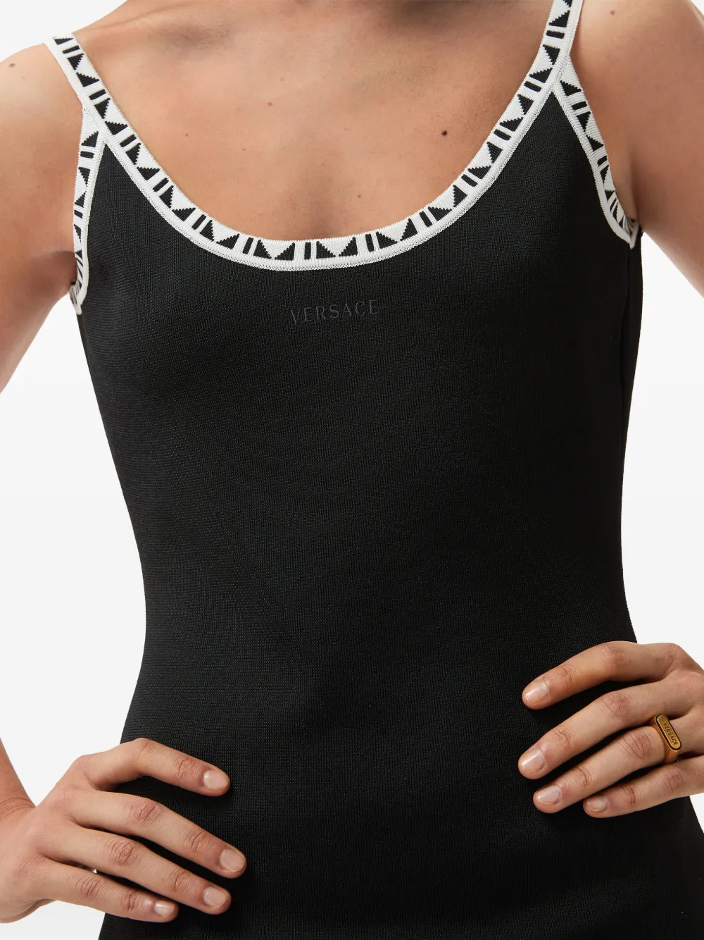 Versace Stretch viscose jacquard mini-jurk Zwart