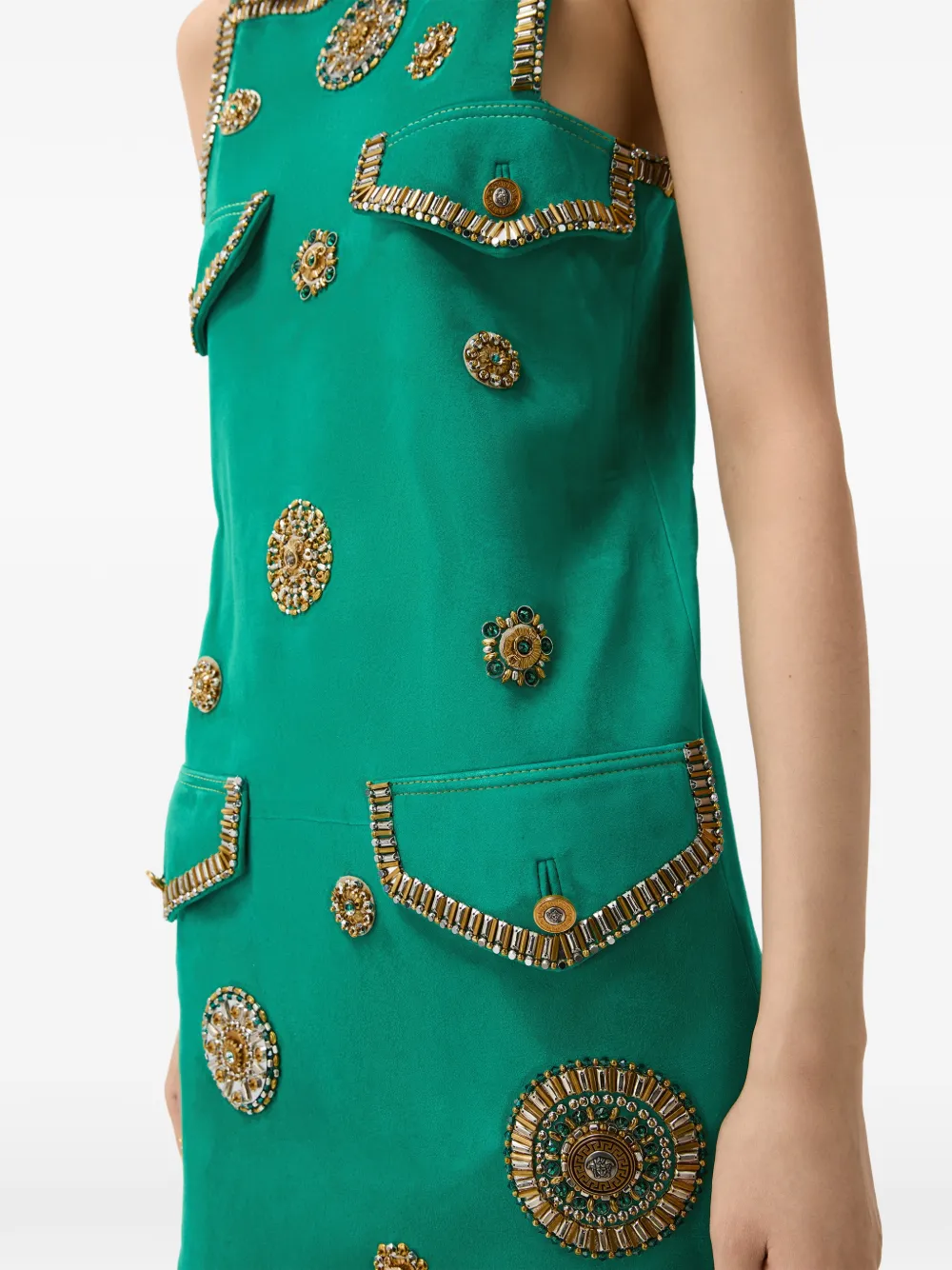 Versace Mini-jurk met geborduurd suède Groen
