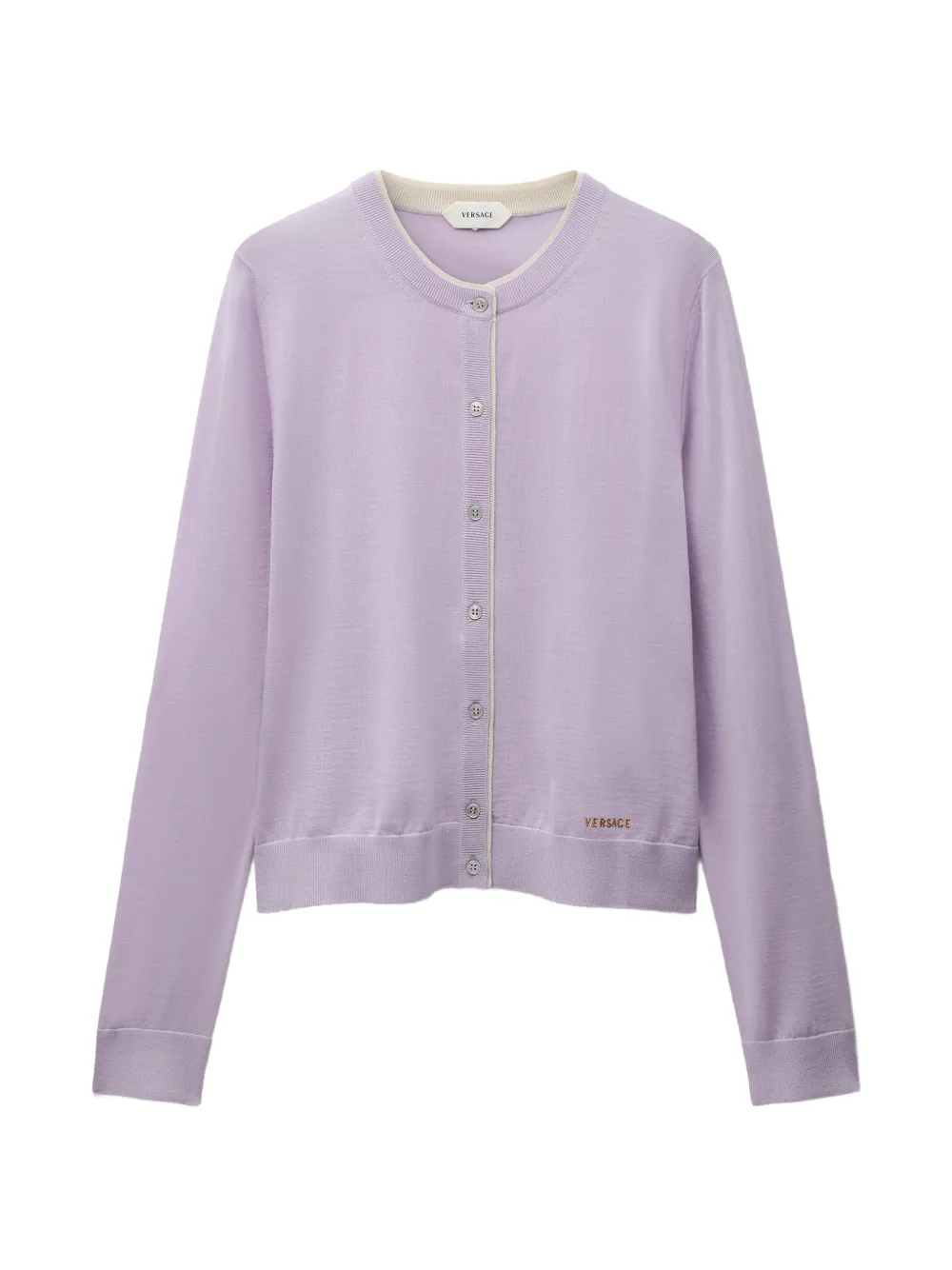Versace Cardigan mit Kontrastbesatz und Logo-Stickerei - Violett