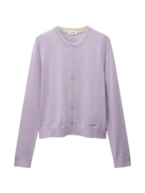 Versace contrast-trim logo-embroidered cardigan