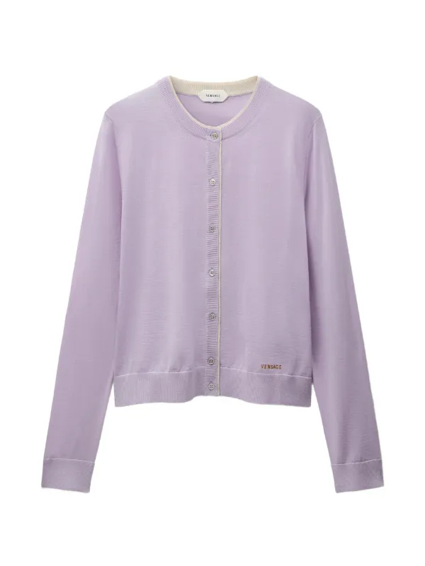 Versace Contrast-trim Logo-embroidered Cardigan in Purple