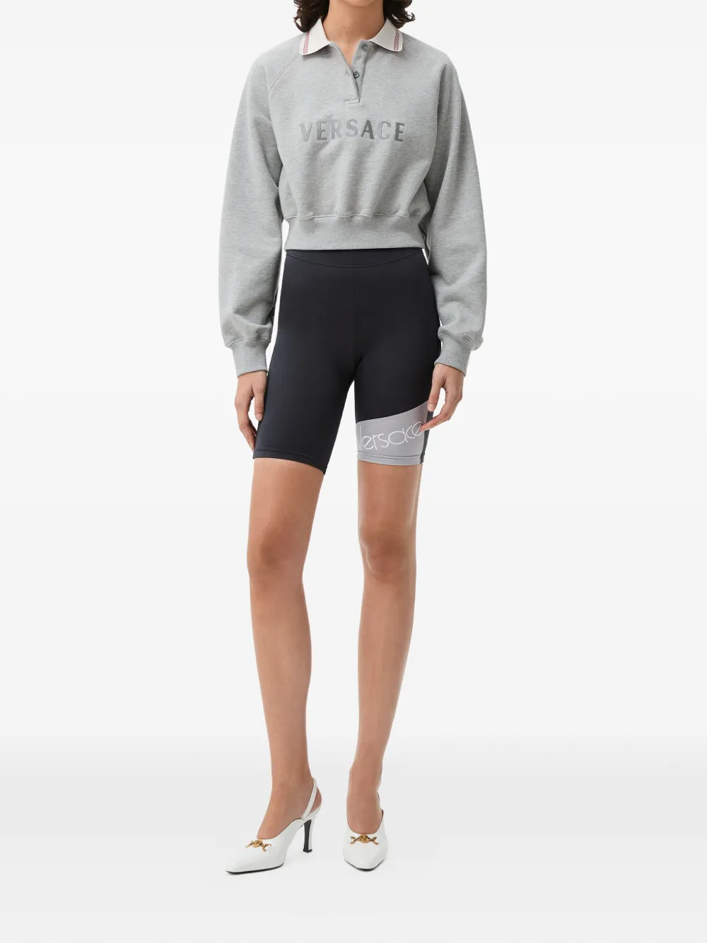 Versace Fietsshorts met geborduurd logo Zwart