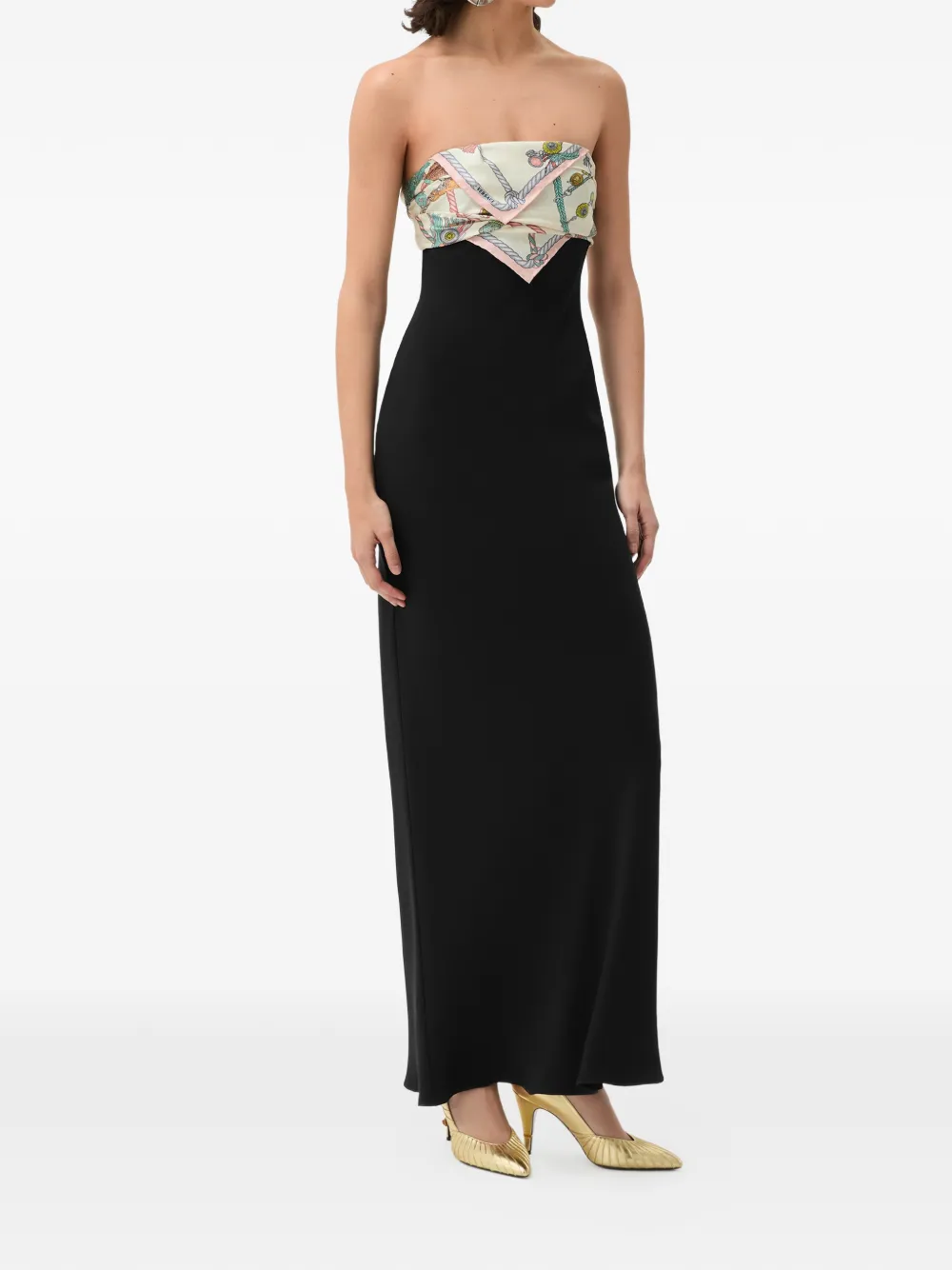 Versace Zijden crêpe marocaine strapless jurk Zwart