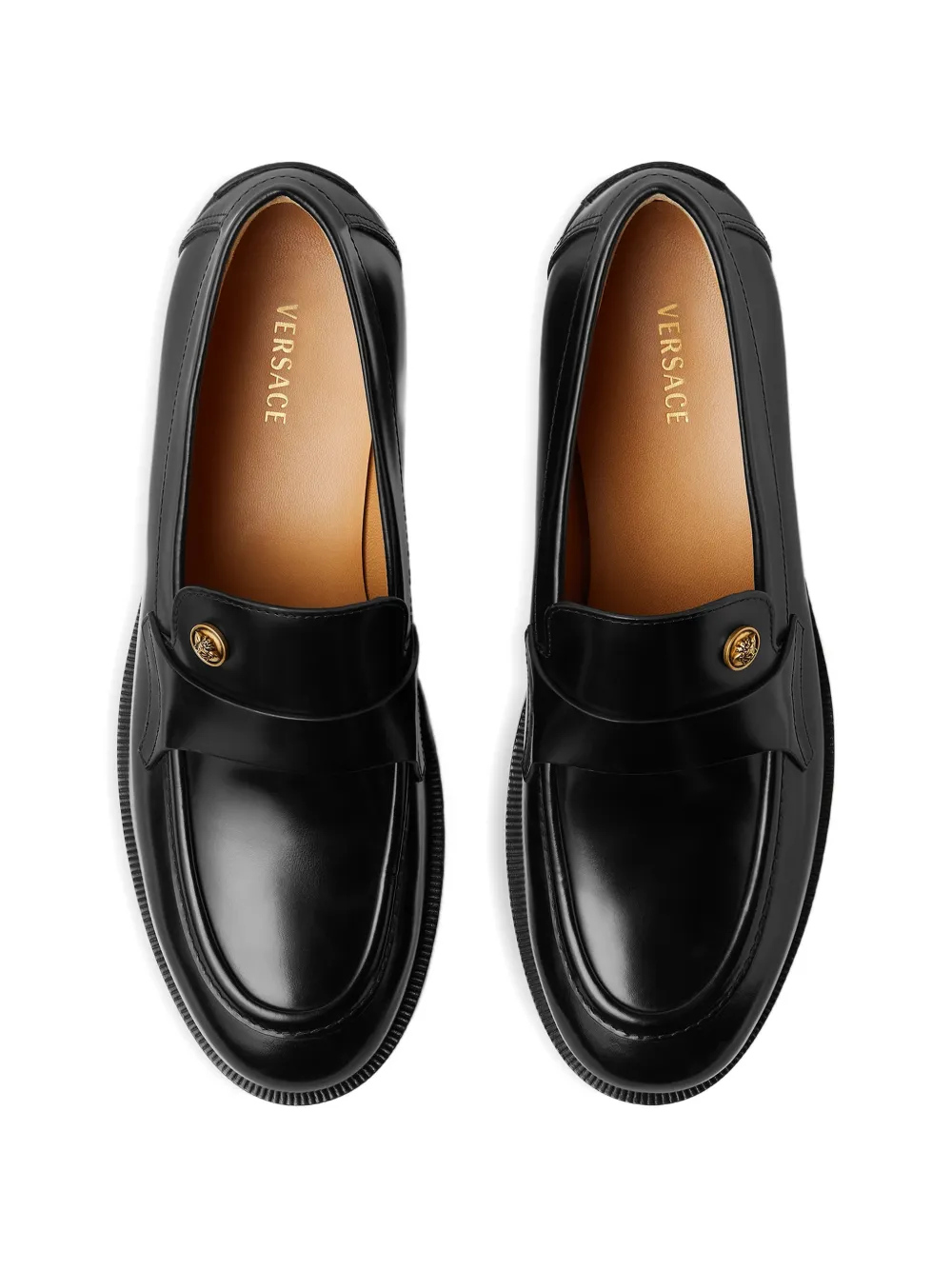 Versace Manu leren loafers Zwart