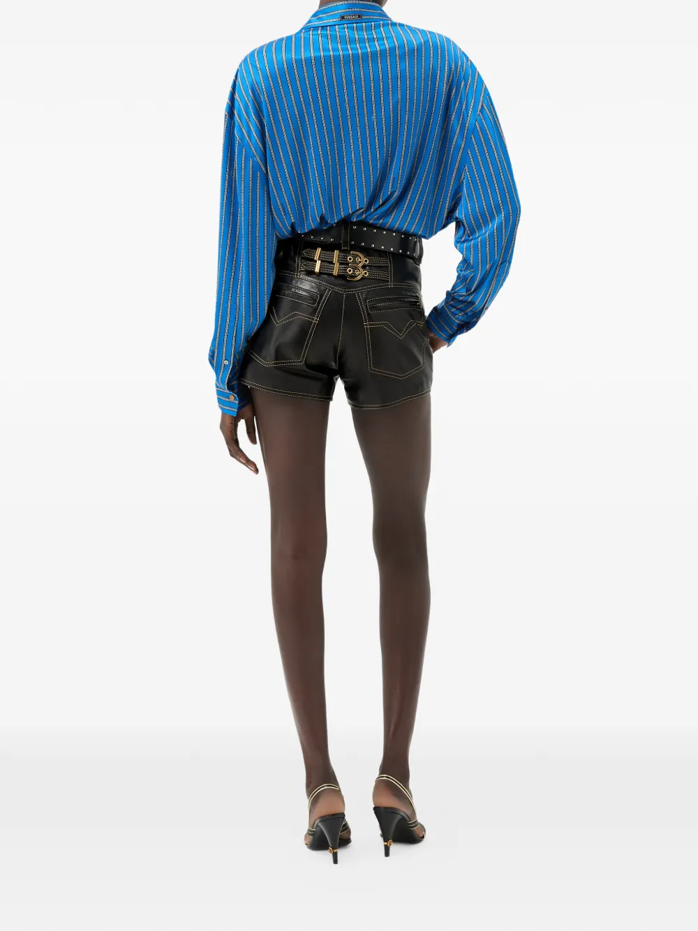 Versace Leren shorts met riemlussen Zwart
