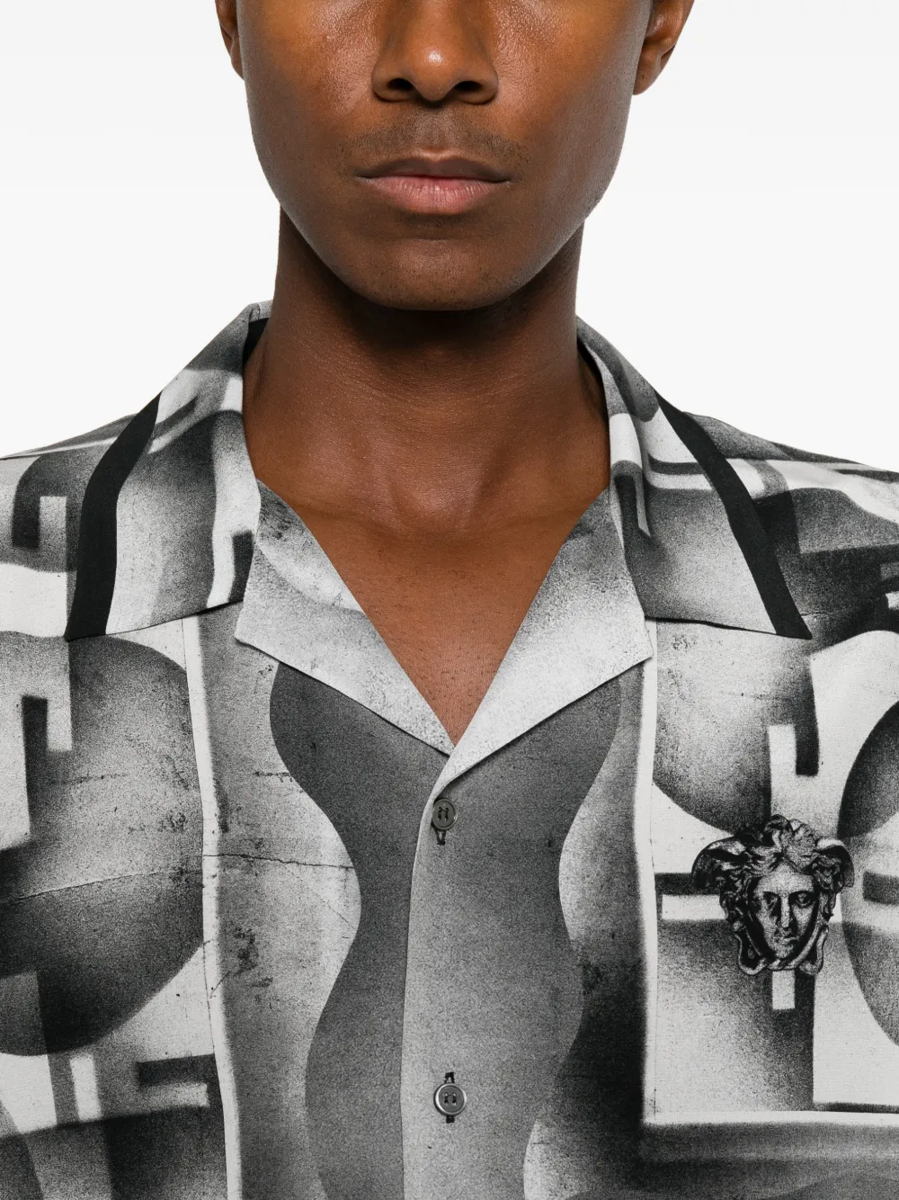 Versace Zijden overhemd met print en crêpe-de-chine Zwart