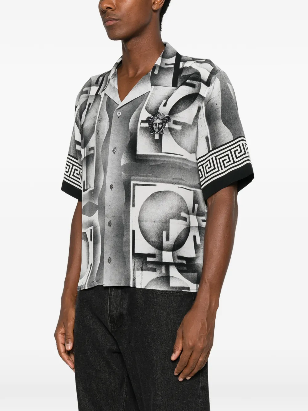 Versace Zijden overhemd met print en crêpe-de-chine Zwart