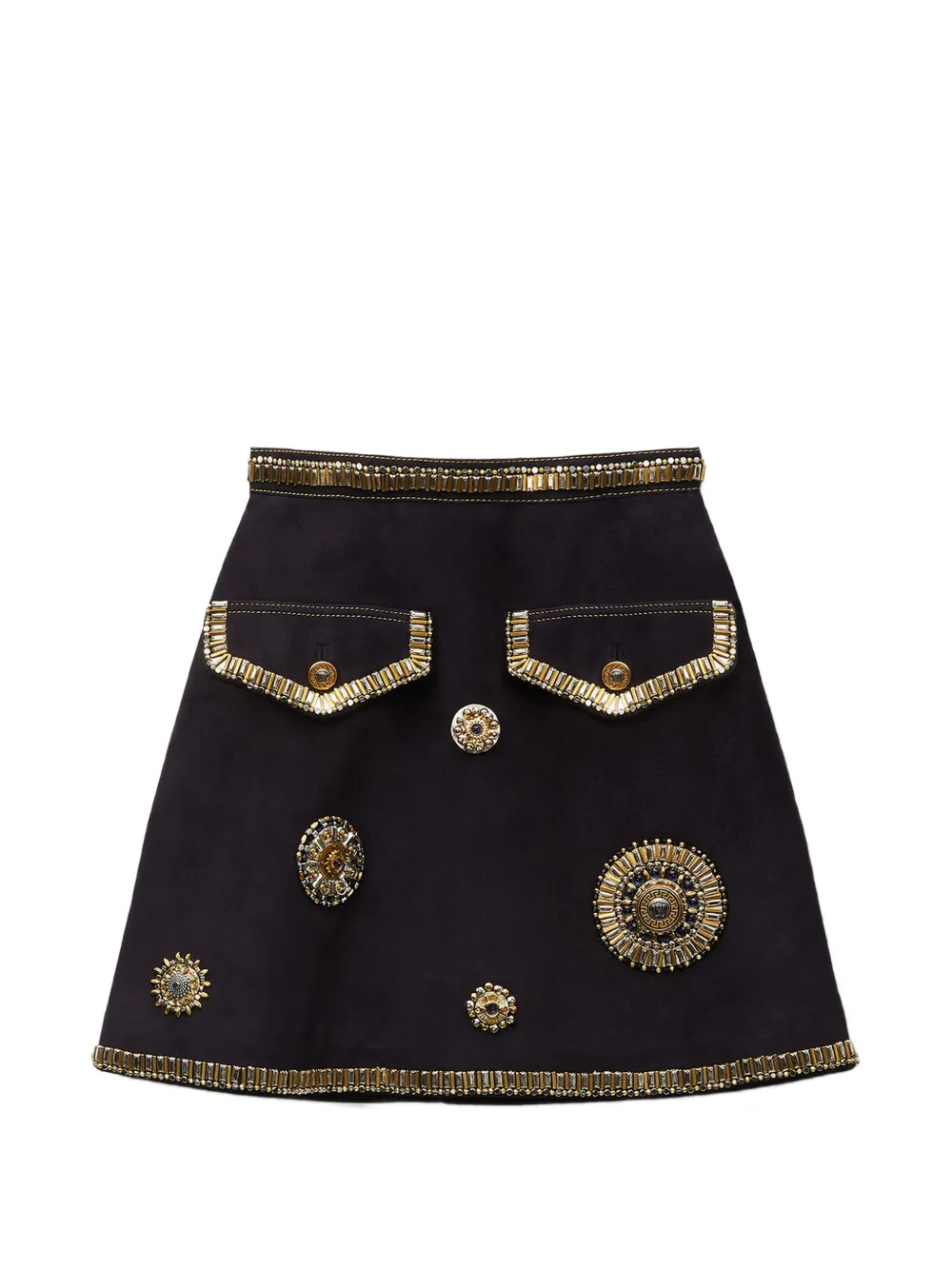Versace Minigonna in pelle scamosciata con ricamo - Nero