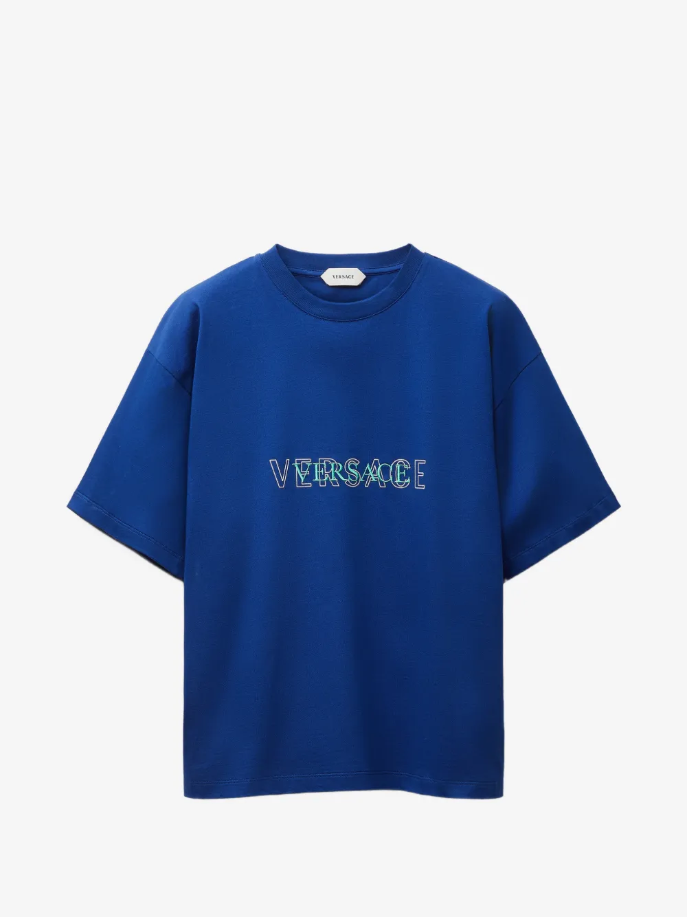 Versace embroidered-logo cotton-jersey regular T-shirt | Blue | Image 1