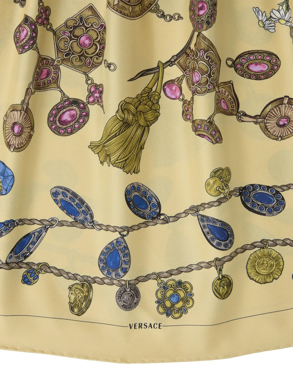 Versace Midi-jurk met col en print Geel