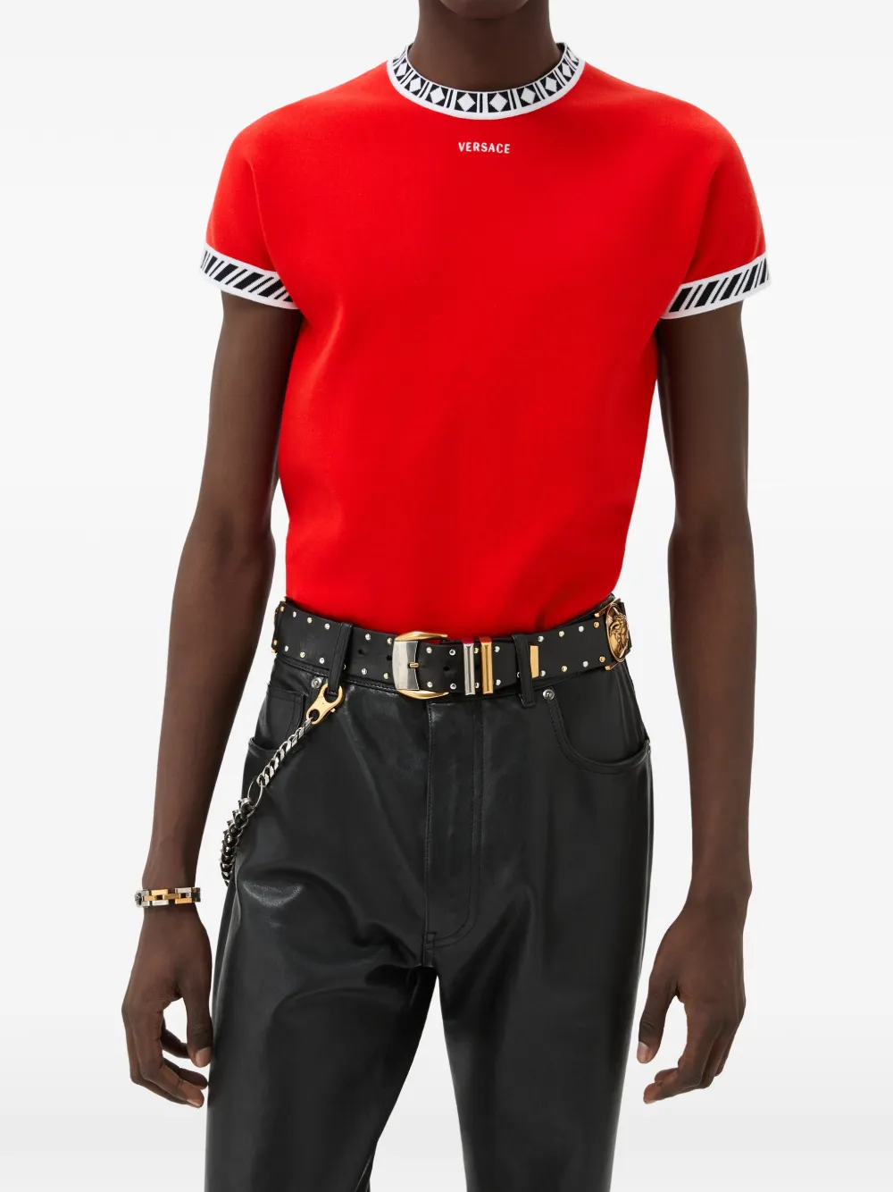  Versace T-shirt En Maille De Coton - Rouge 