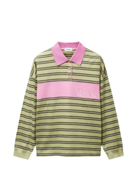 Versace Polo a righe in cotone con logo ricamato