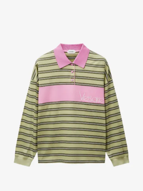 Versace playera tipo polo con rayas estampadas y botones
