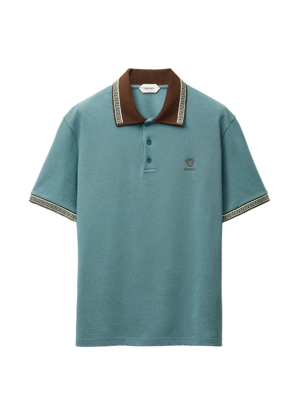 Versace Polo con ricamo Medusa e finitura Greca - Blu