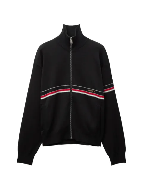Versace embroidered-logo cotton-knit zip cardigan