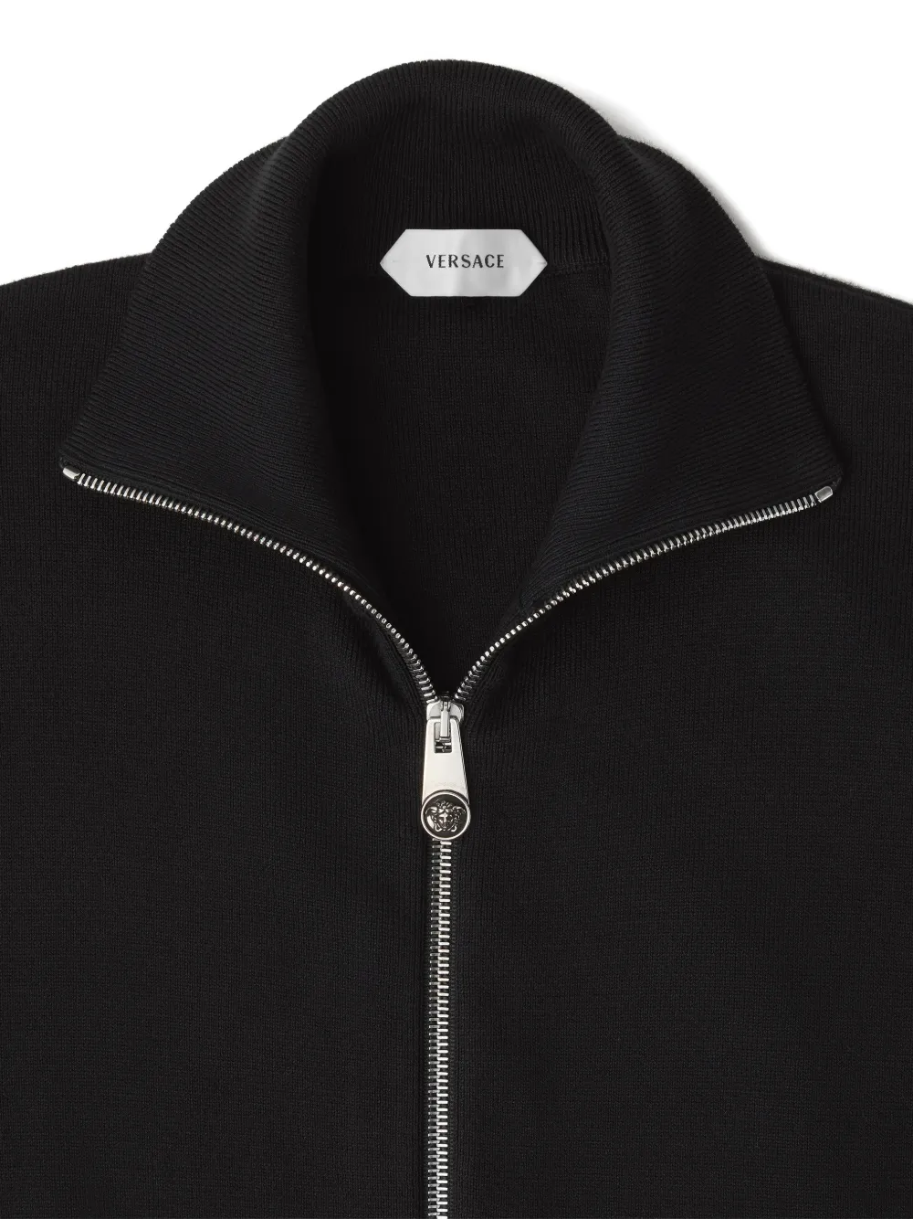 Versace Katoenen gebreid vest met geborduurd logo en rits Zwart