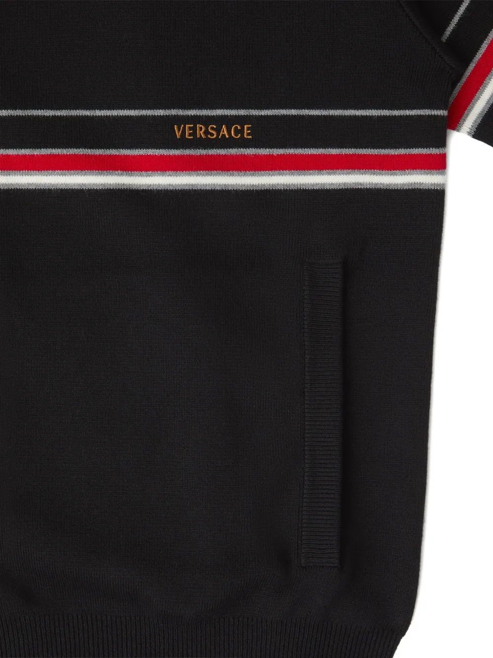 Versace Katoenen gebreid vest met geborduurd logo en rits Zwart