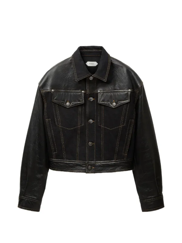 Versace contrast-panel button-up Jacket | Black | FARFETCH