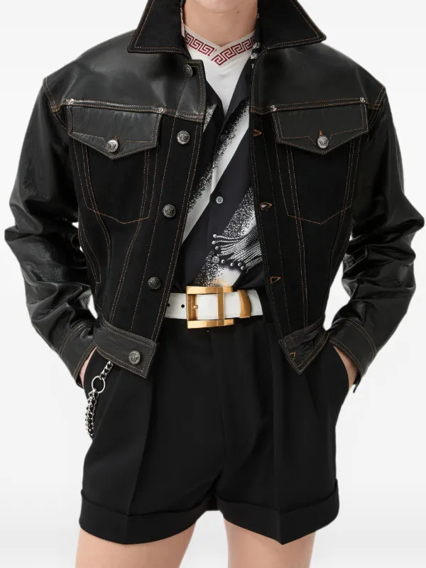 Versace contrast-panel button-up Jacket | Black | FARFETCH