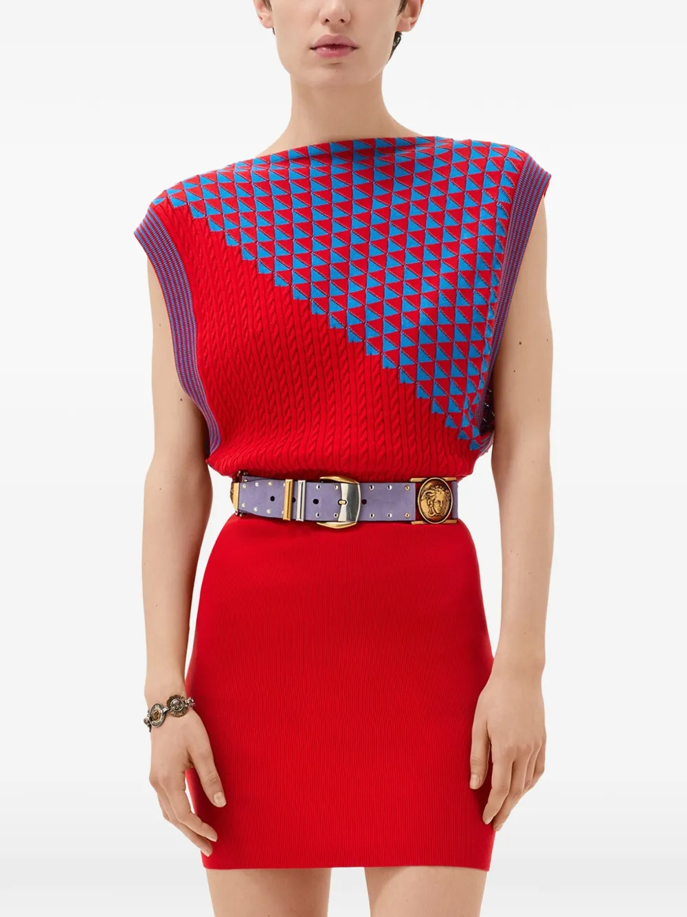 Versace Katoenen gebreide mini jurk Rood