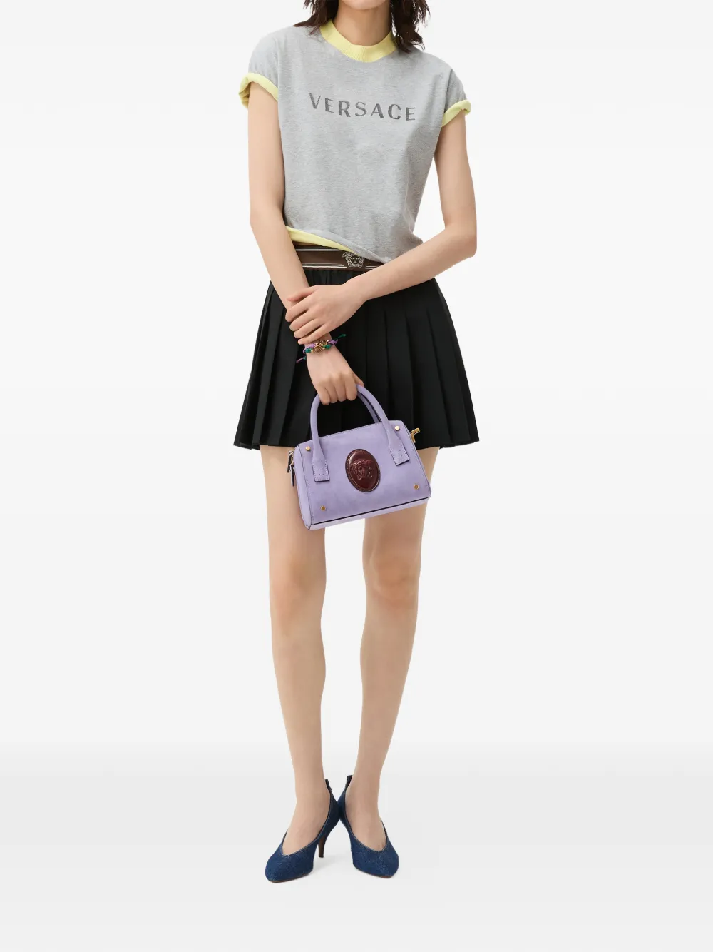 Versace Geplooide mini-rok van wol-mohair Zwart