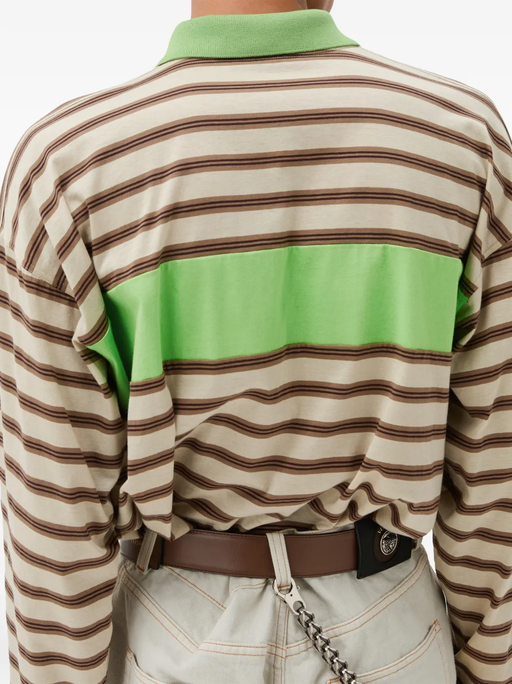 Versace Gestreept katoenen poloshirt met geborduurd logo Beige