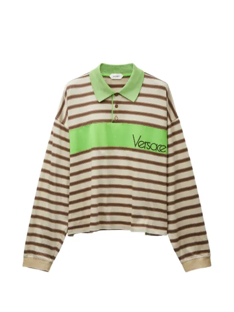 Versace embroidered-logo striped-intarsia cotton polo shirt