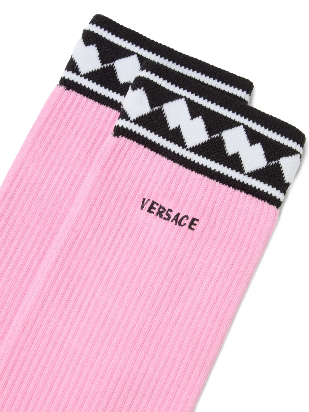 Versace Geborduurde katoenen jacquard geribbelde sokken Roze