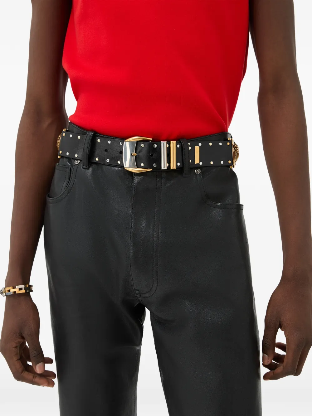 Versace Leren riem met studs (4 cm) Zwart