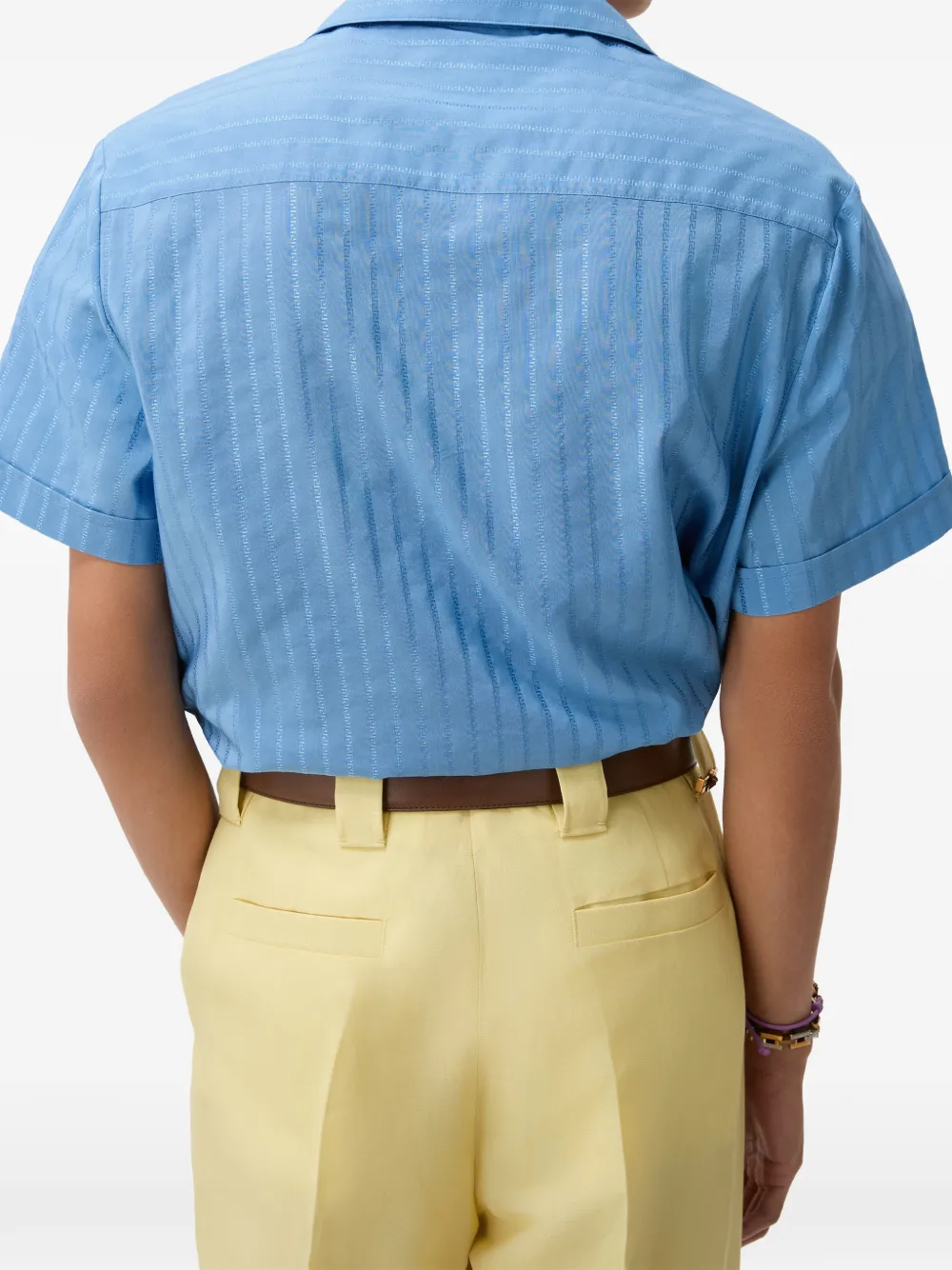 Versace Katoenen-zijden overhemd met jacquard Blauw