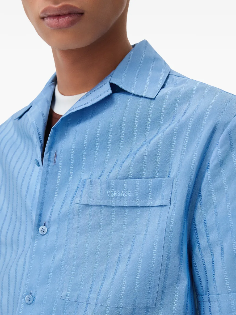 Versace Katoenen-zijden overhemd met jacquard Blauw