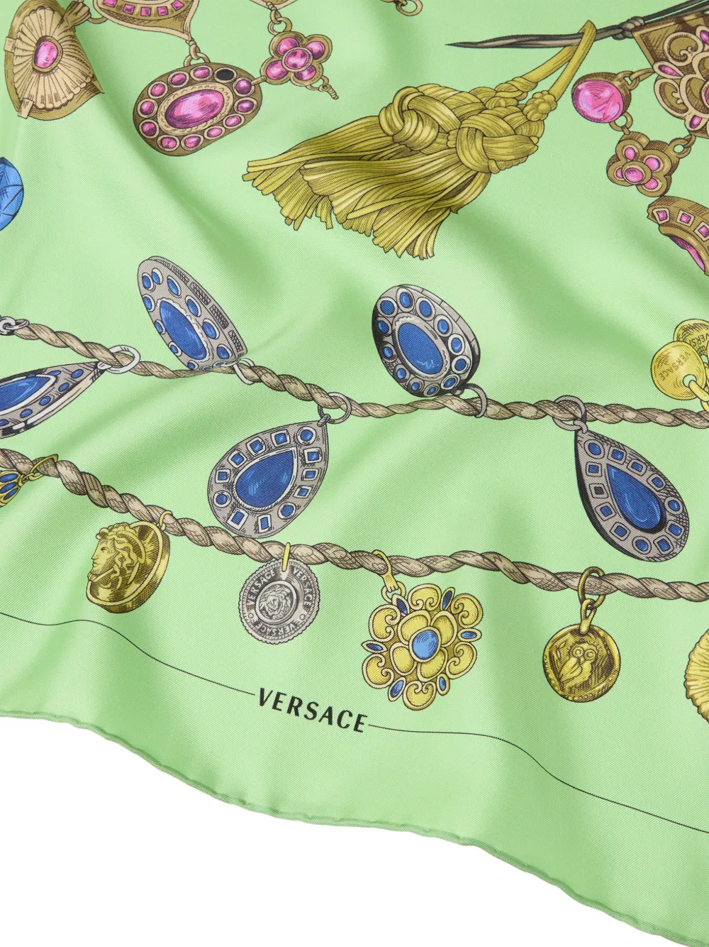 Versace Zijden twill sjaal met print (90 cm) Groen