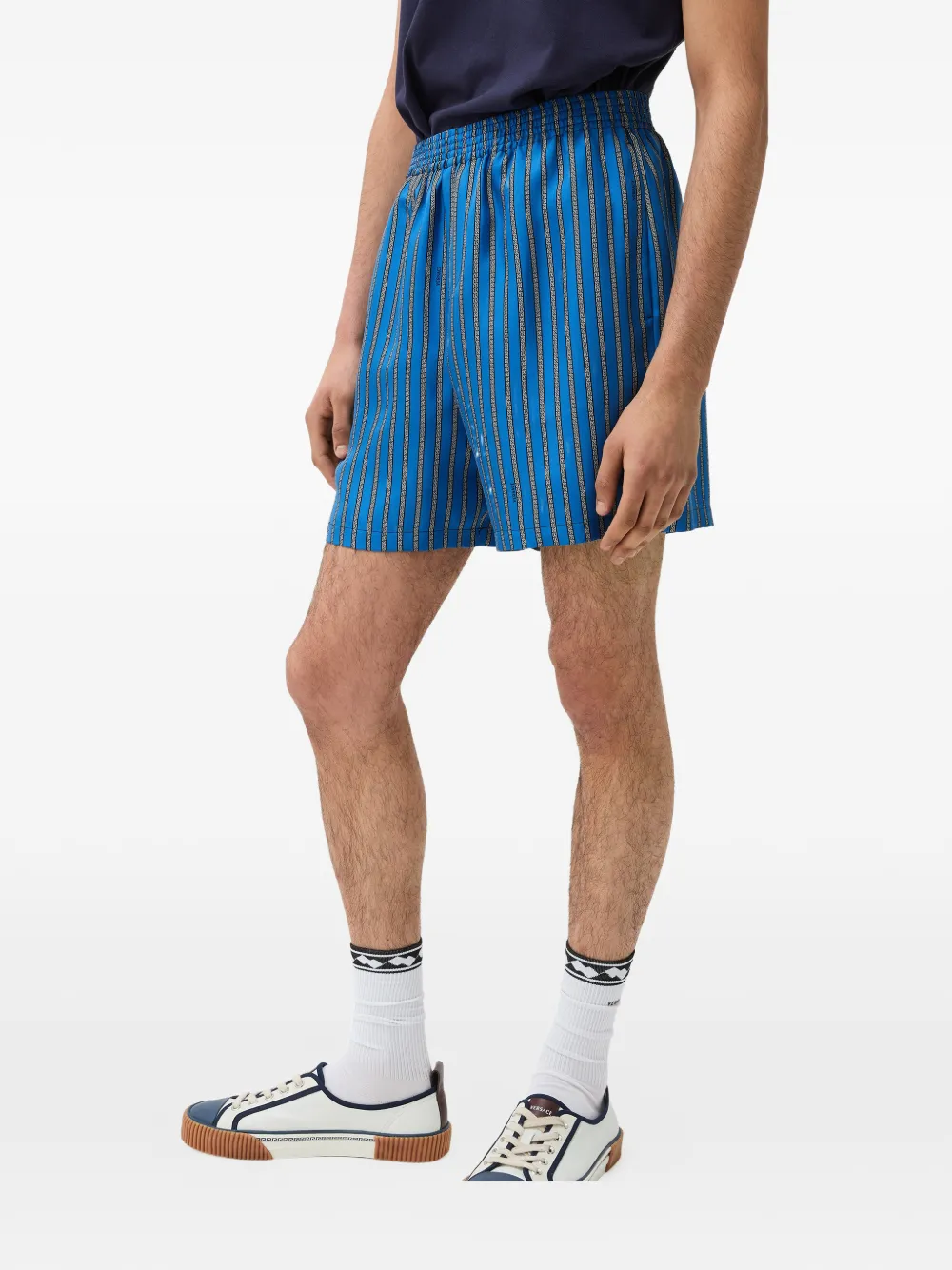 Versace Zijden twill shorts met print Blauw