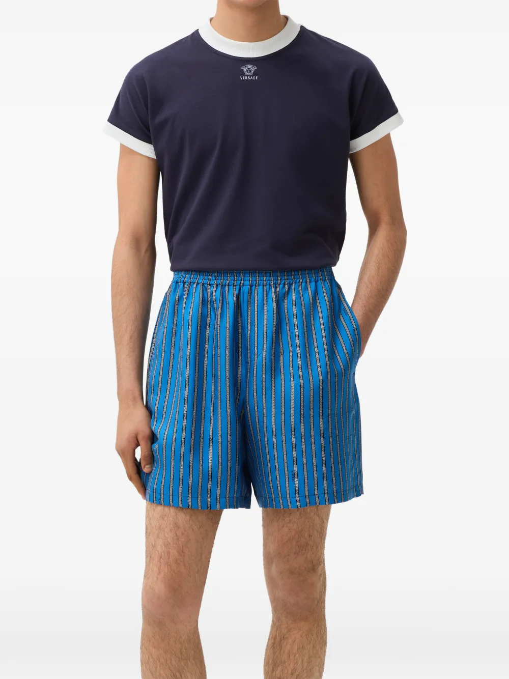 Versace Zijden twill shorts met print Blauw