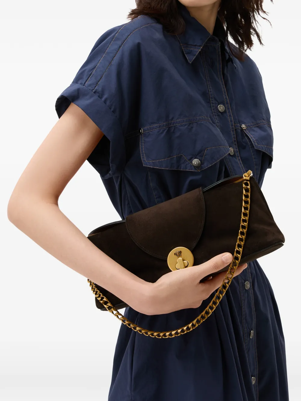 Versace Vivian suède clutch Bruin