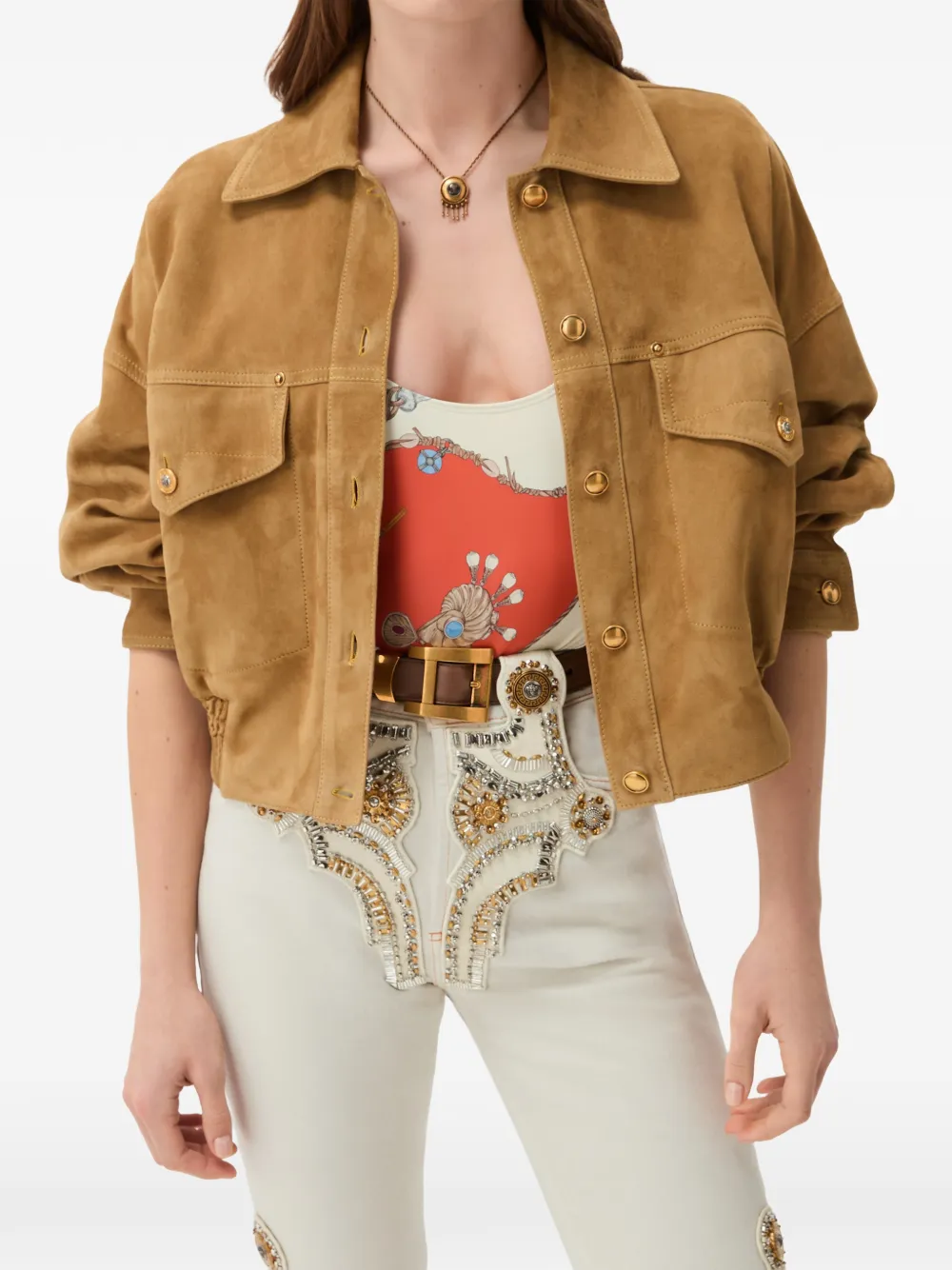 Versace Leren jack met suède-effect Beige
