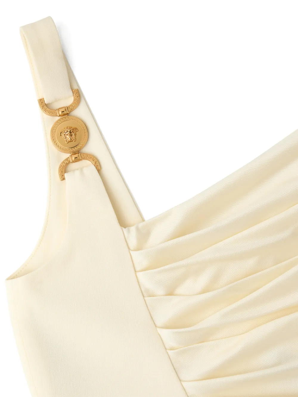 Versace Envers-satijnen crêpe gedrapeerde mini-jurk Beige