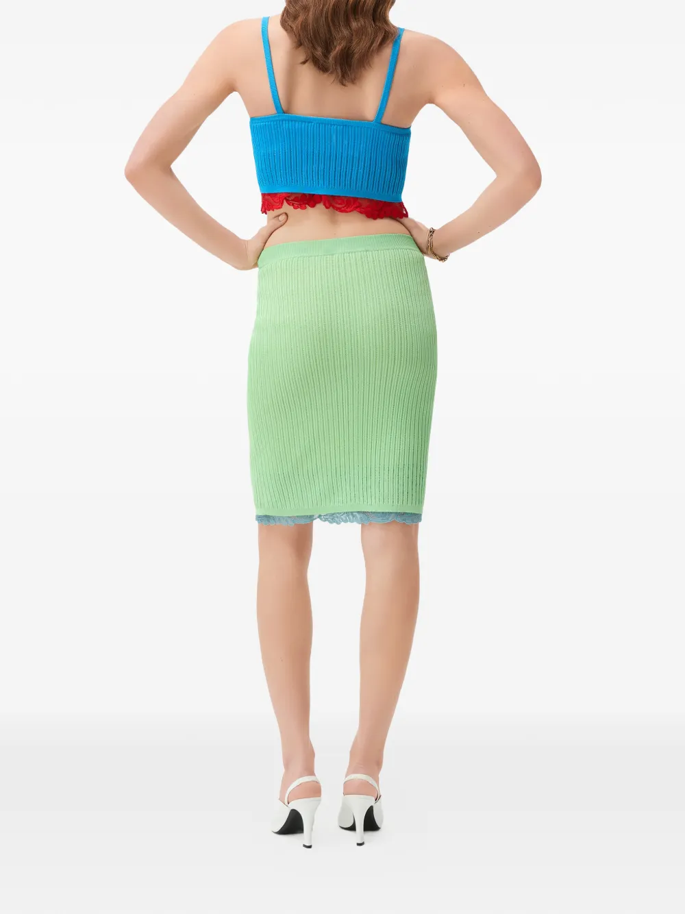 Versace Ribgebreide midi-rok met kanten afwerking Groen